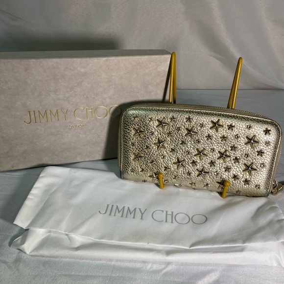 Jimmy Choo Handbags - Jimmy Choo Women's Gold Studded Leather Zip-Around Wallet With Dustbag and Box